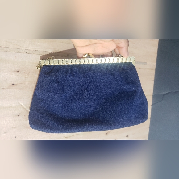 Sapphire clutch purse - small evening bag w/white satin - Sorina made in Denmark - Picture 2 of 8